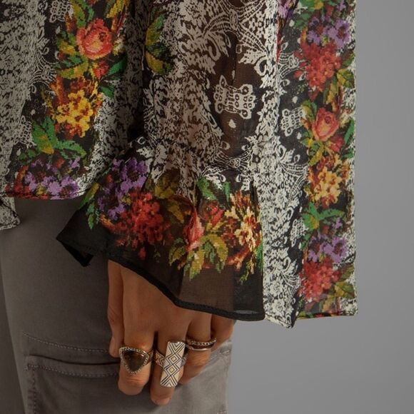 SANCTUARY Needlepoint Floral Tapestry Blouse Sz M - Picture 3 of 15